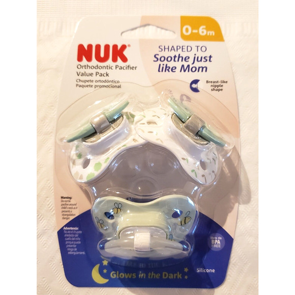 Pacifier Newborn Baby NUK Orthodontic Value Pack 0-6m Green Glow In The Dark New - Picture 3 of 4